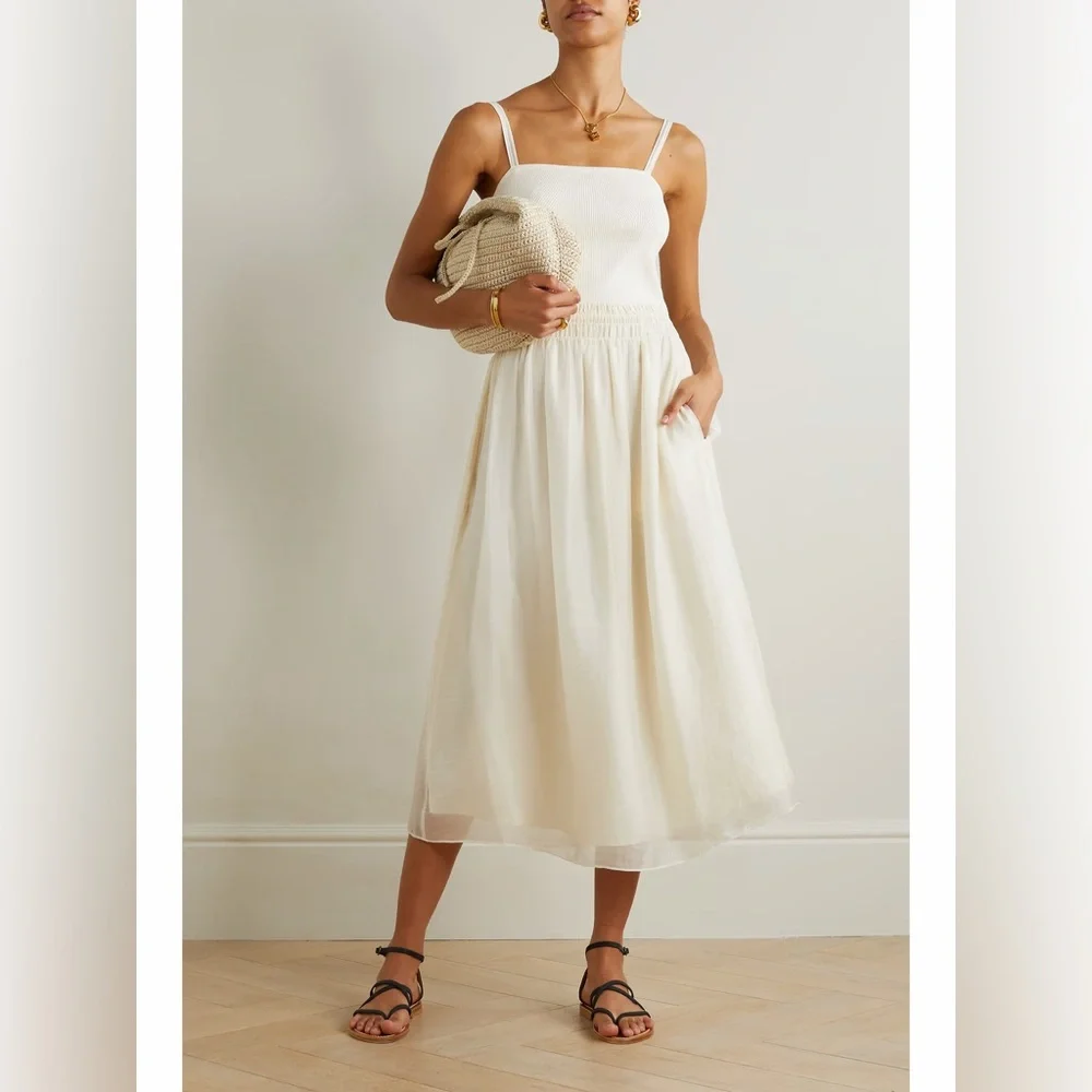 Vince Smocked Mixed Media Tencel Midi Dress - Picture 1 of 8